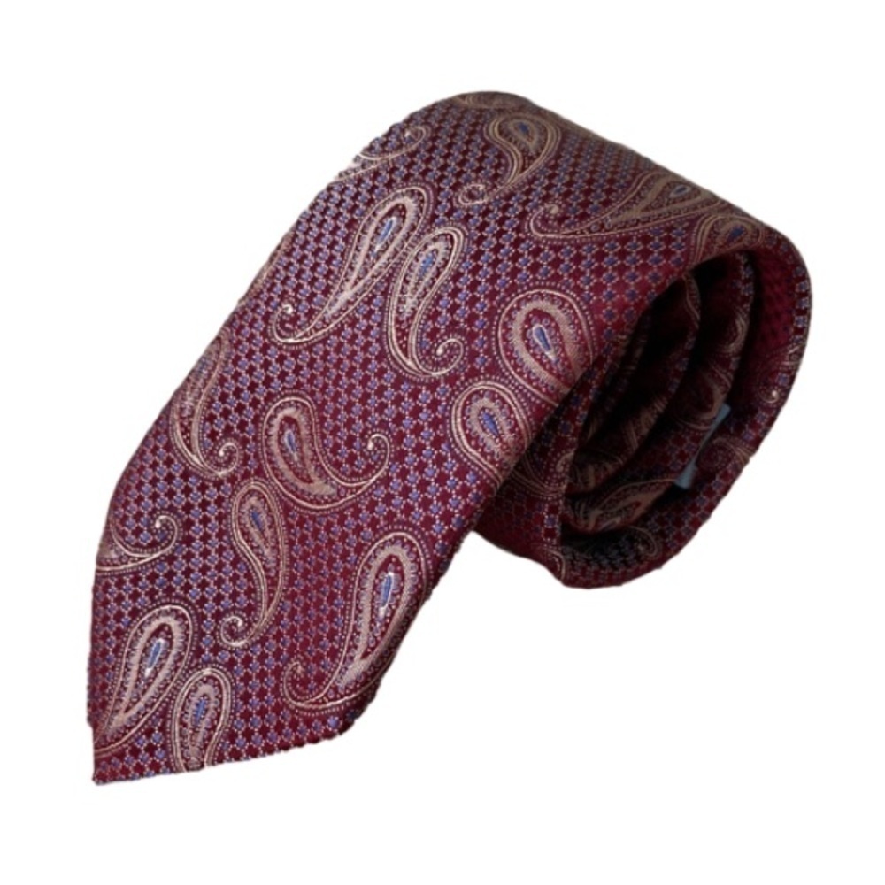 BRUNO MARCHESI 100% Silk Paisley Necktie, Burgundy/Blue/Beige 3" X 59"
